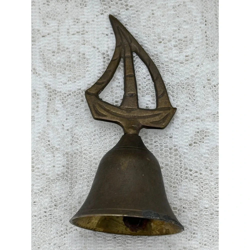 Vintage Brass Sailboat Hand Bell Nautical Maritime Decor Made in India 4.25